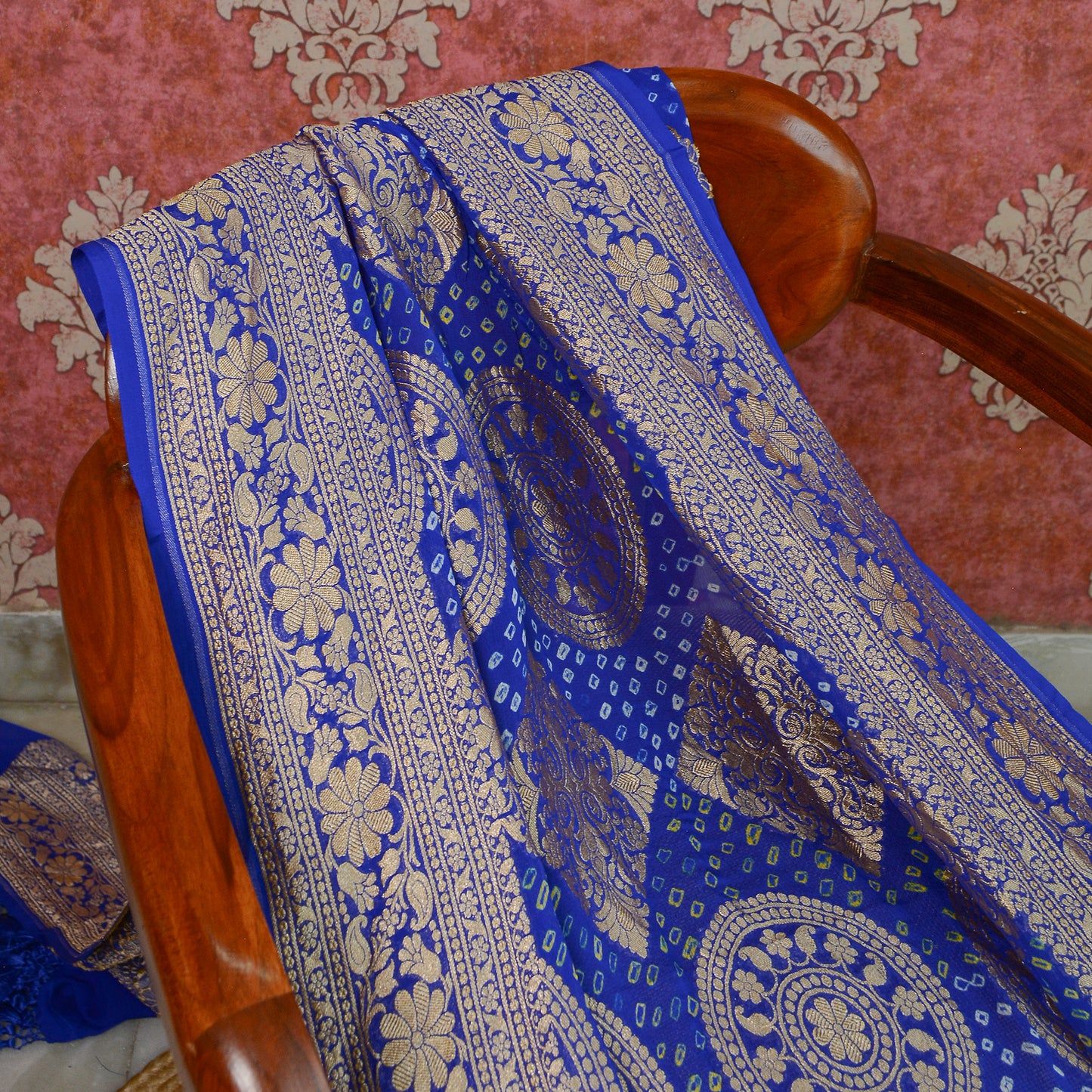 Blue Khaddi georgette badhani dupatta