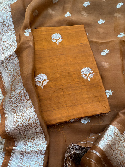 Rust raw silk suit set with kora silk bottom