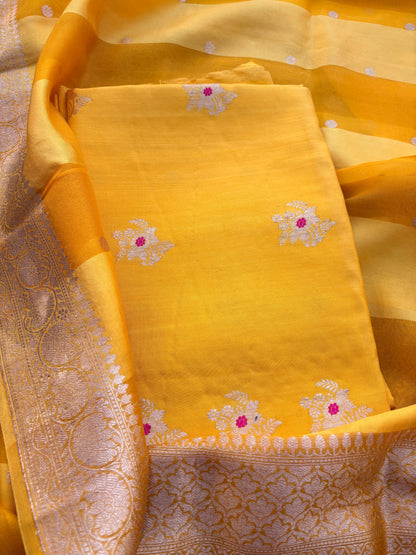 Yellow Chiniya silk kadhwa suit set