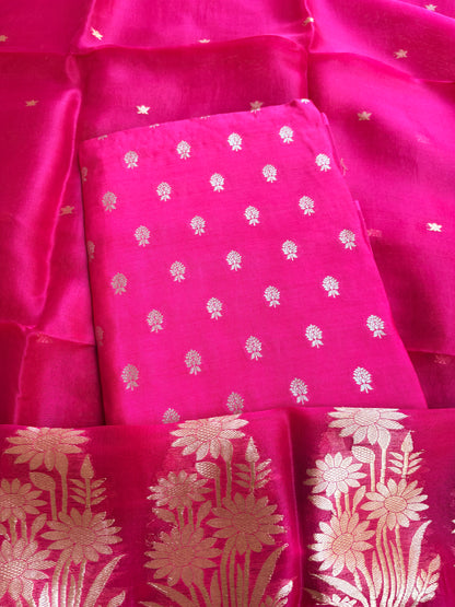 Pink Chiniya kora kadhwa suit set