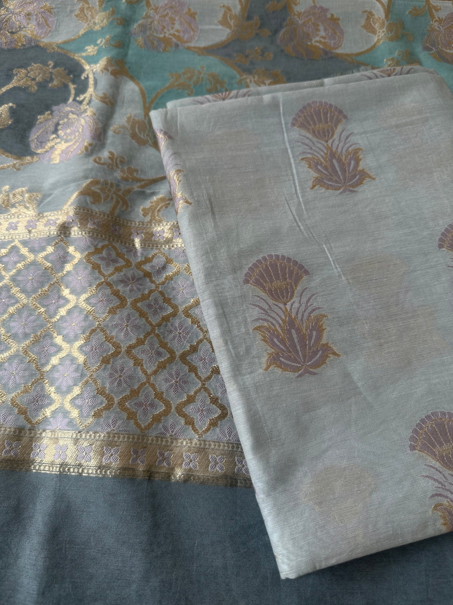 Grey exclusive chanderi zari Resham weaving suit .