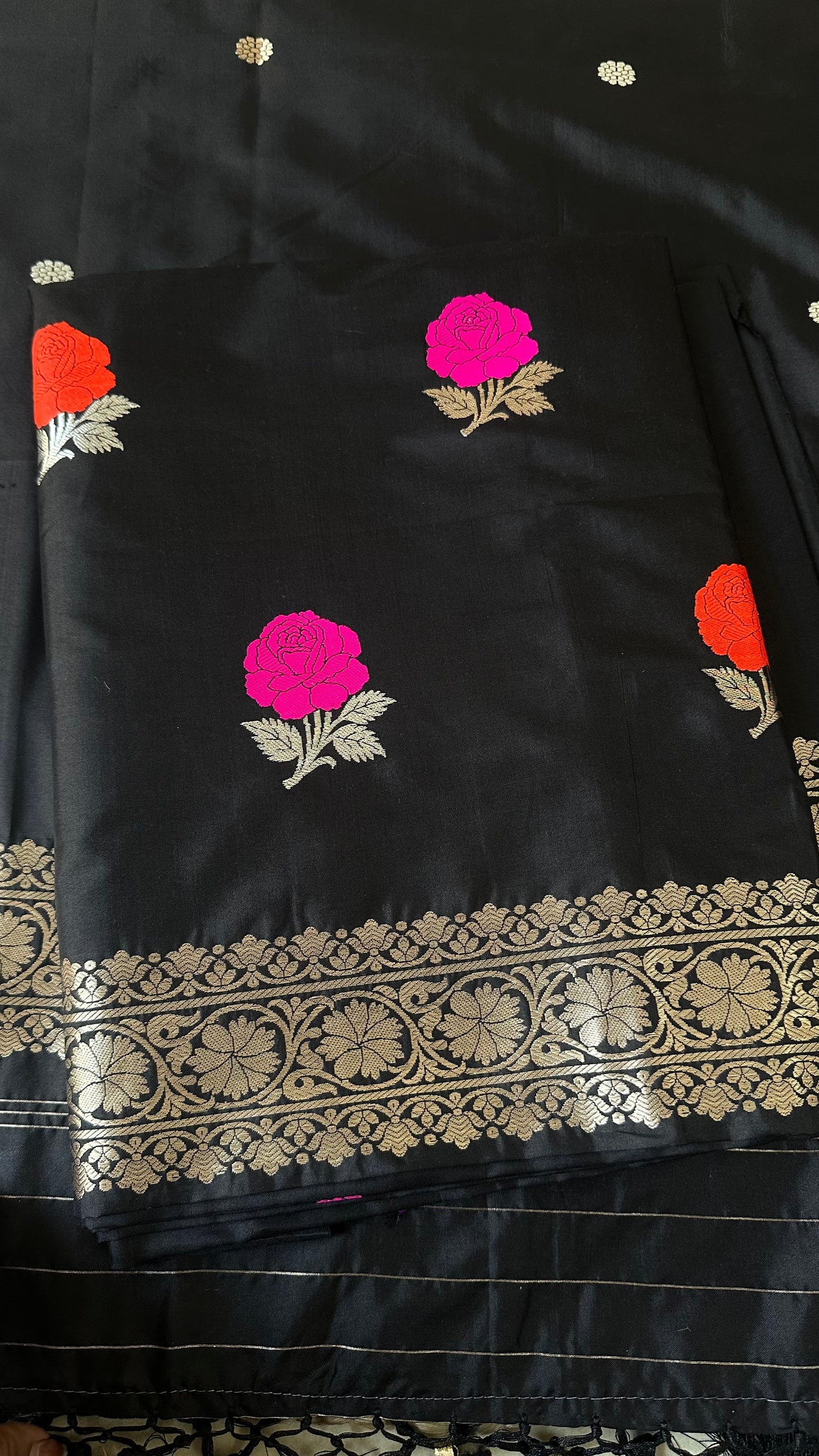 Black katan silk 3 piece suit with meenadar bootis