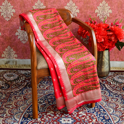 Red Mashru Silk  Jamdani Saree