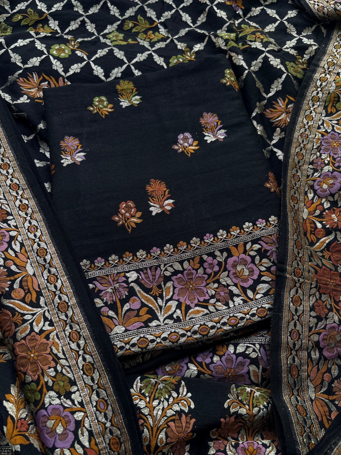 Black moonga silk kadhwa suit set