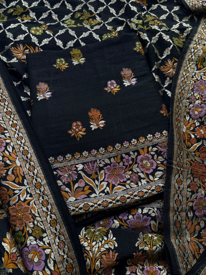 Black moonga silk kadhwa suit set