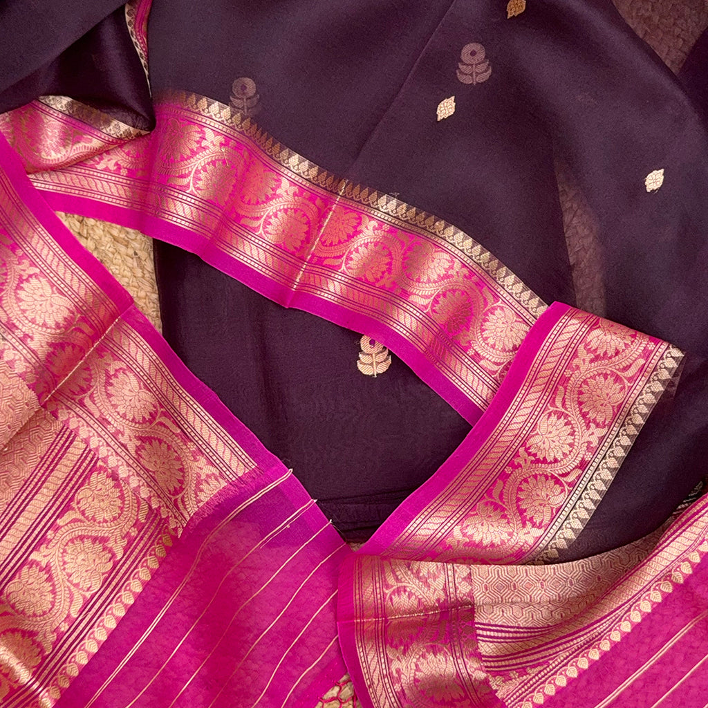 Wine kora suit with magenta shaded dupatta
