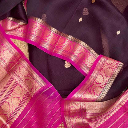 Wine kora suit with magenta shaded dupatta