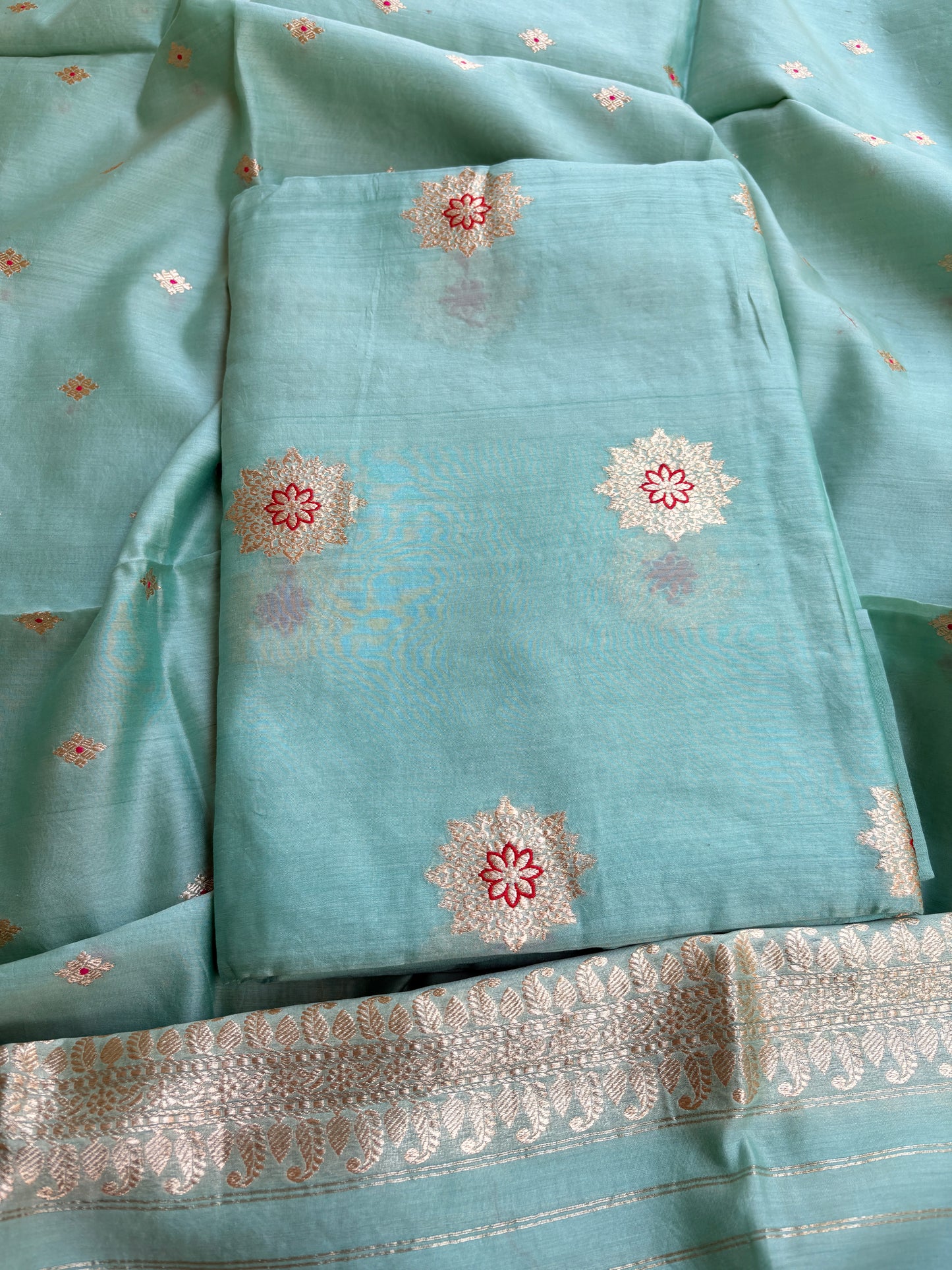 Blue handloom silk kadhwa suit set