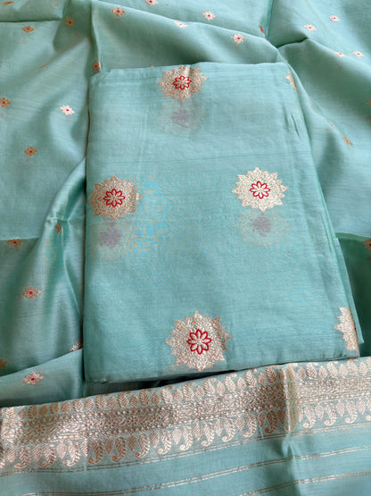 Blue handloom silk kadhwa suit set