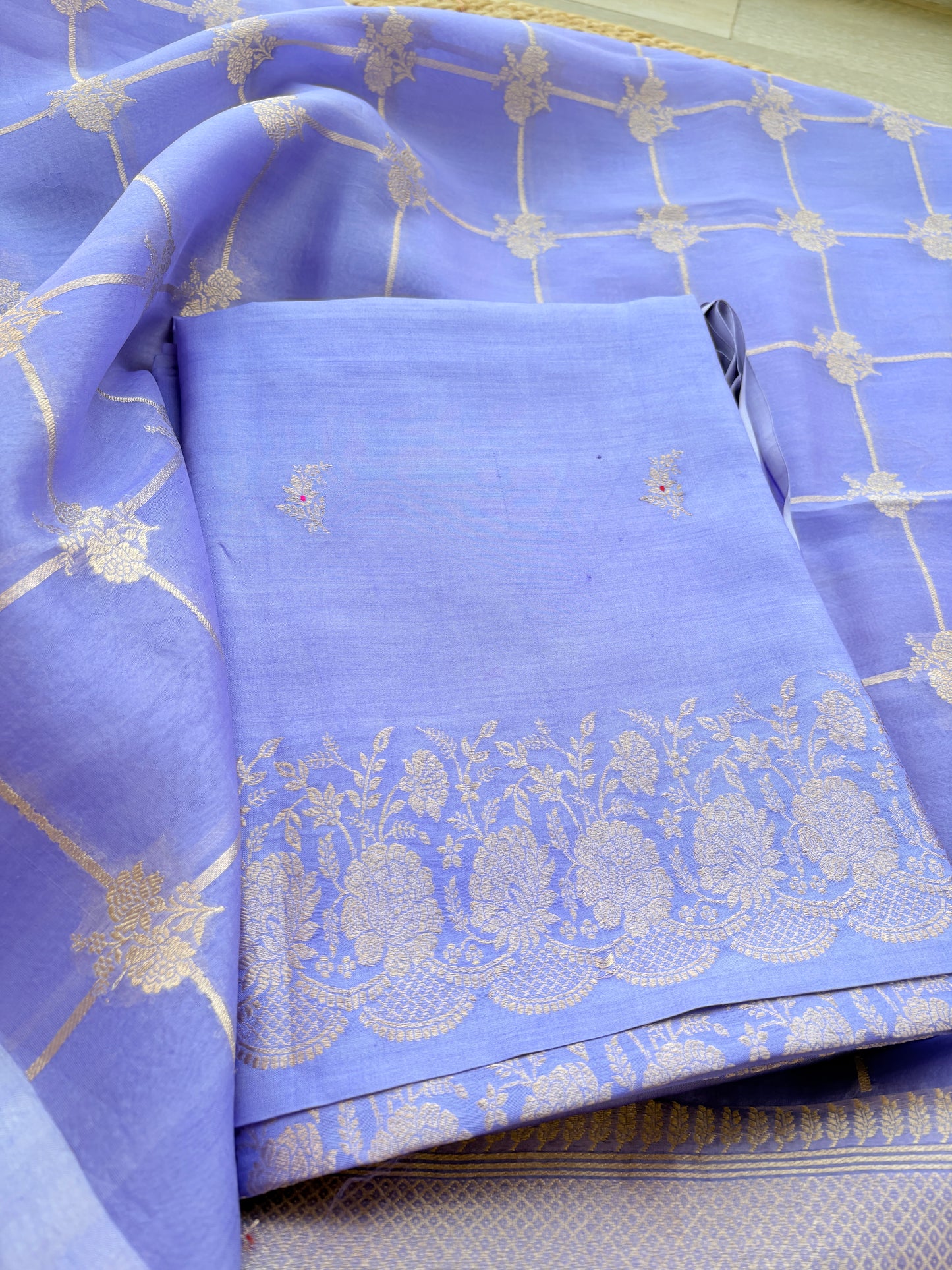 Lavender Chiniya silk kora silk suit set