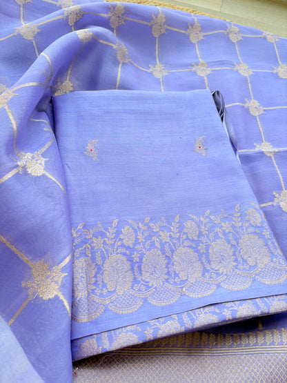 Lavender Chiniya silk kora silk suit set