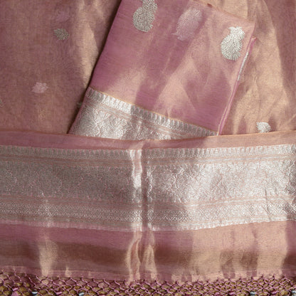 Pink silver zari tissue suit set ( 2 piece )