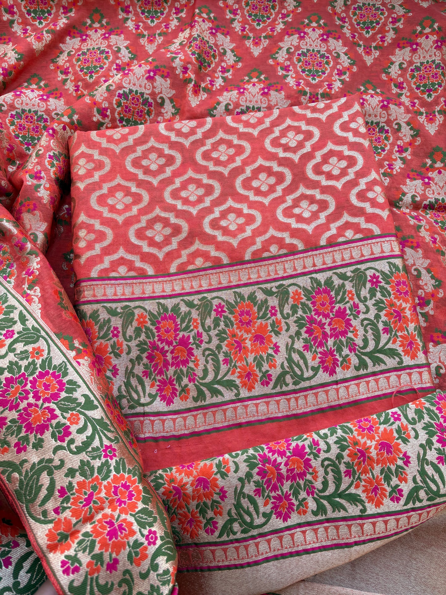 Rust Chanderi  heavy weaving suit set