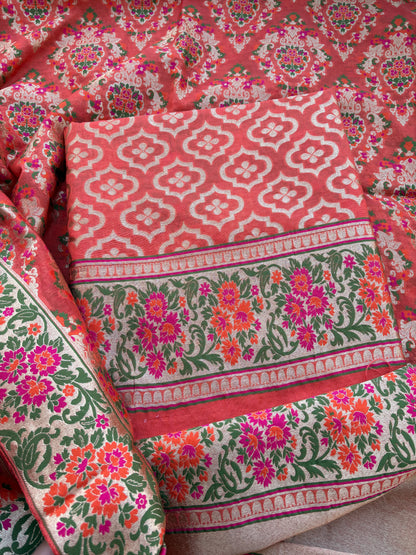 Rust Chanderi  heavy weaving suit set