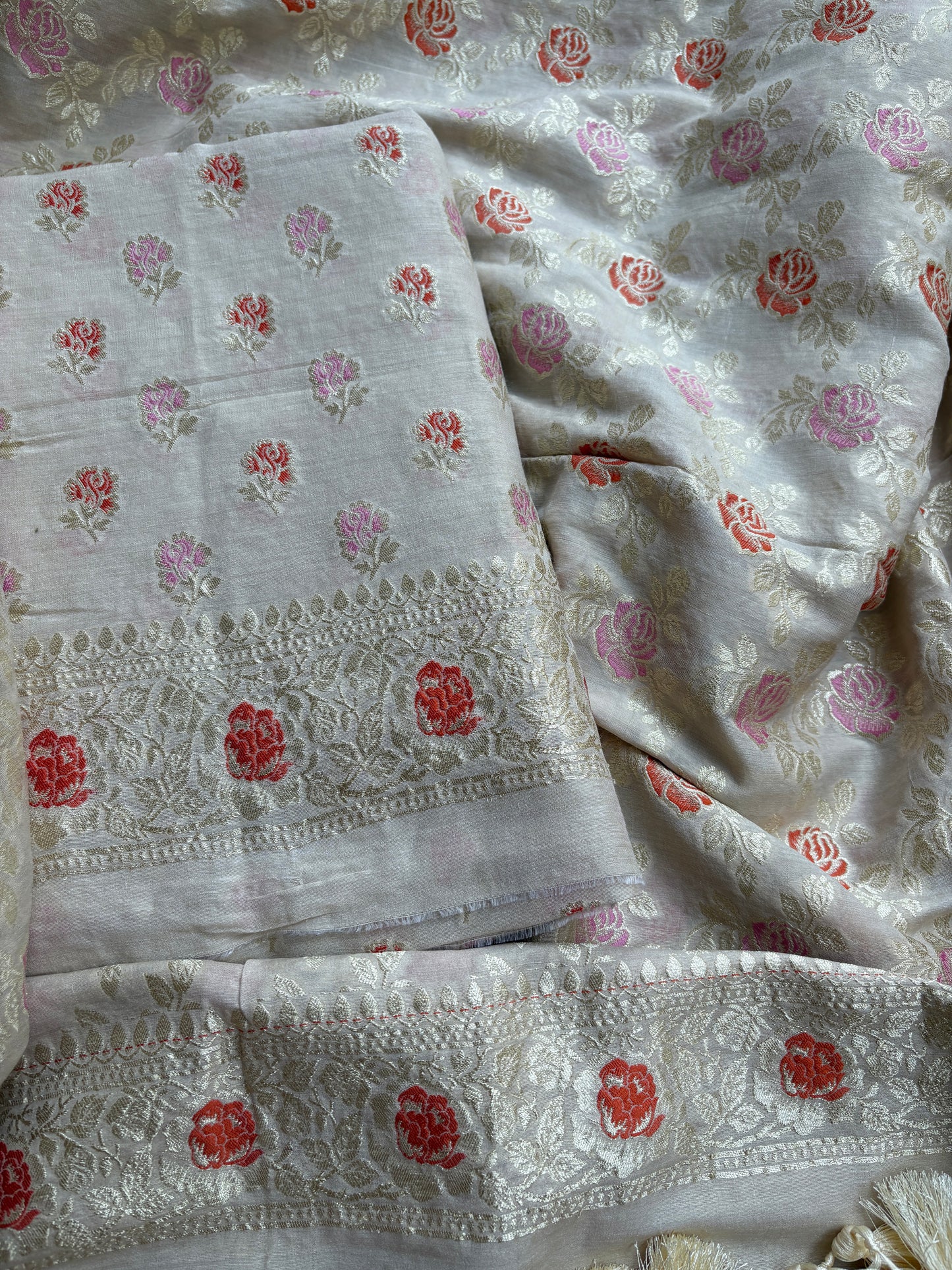 Cream moonga silk meenadar suit set