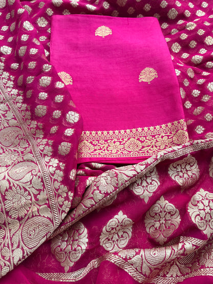Pink mango silk kurta , bottom and georgette dupatta