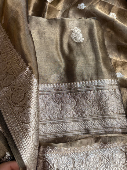 Black tissue silver zari suit set