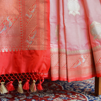 Pech Pink mashru chaap dye Silk Saree