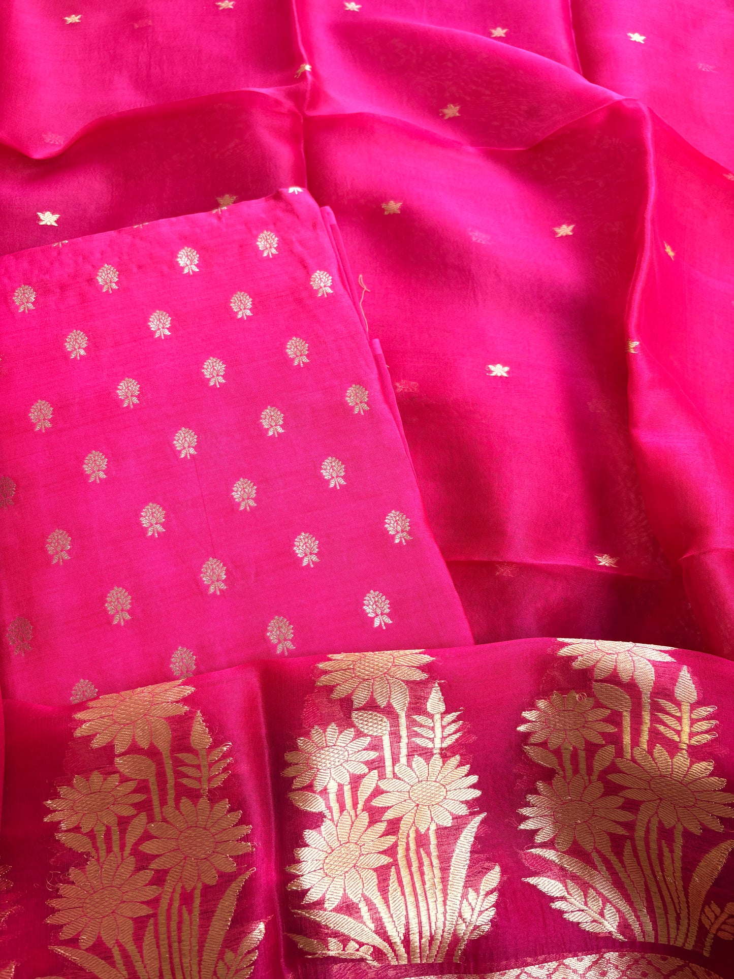 Pink Chiniya kora kadhwa suit set