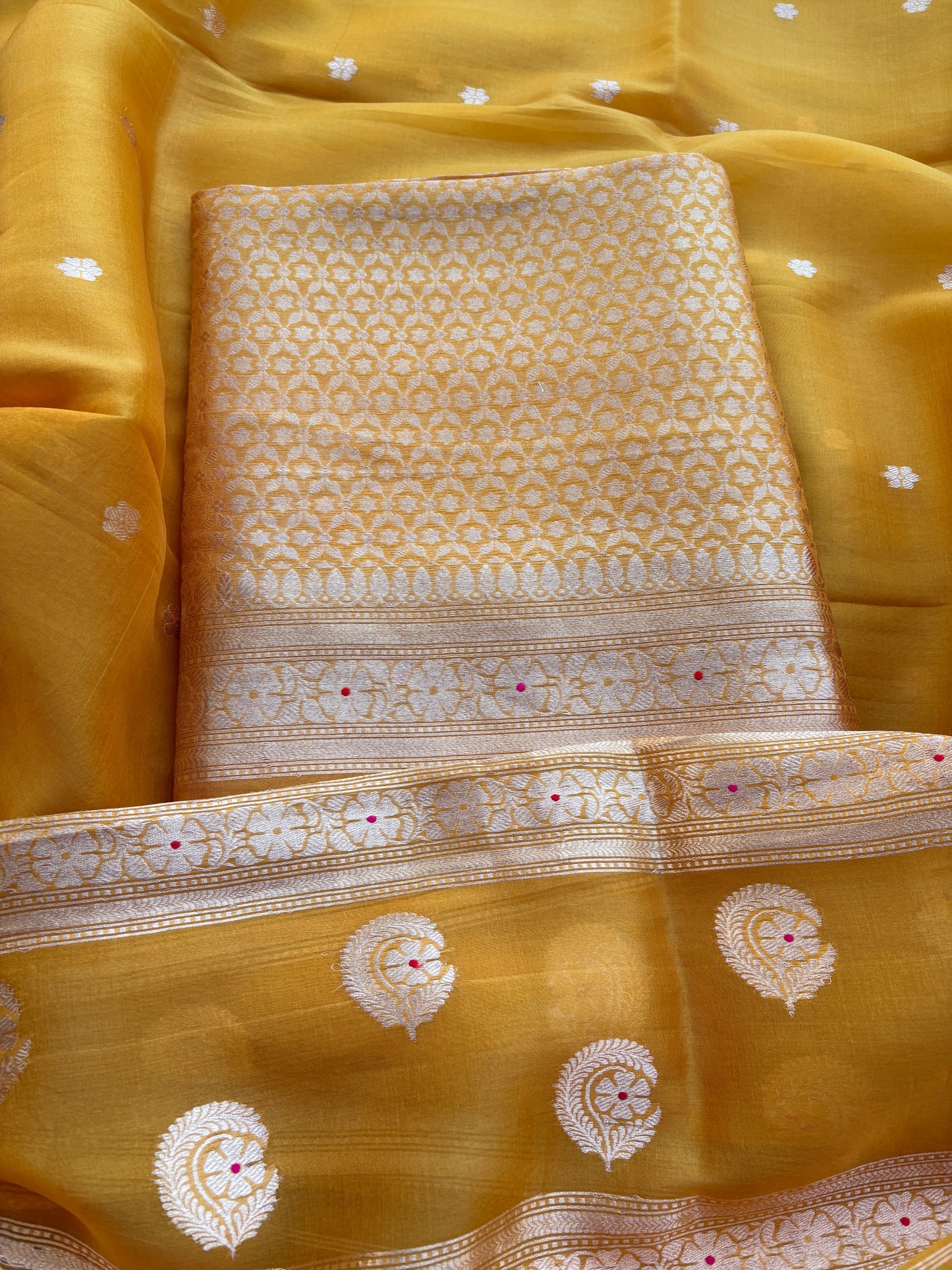 Yellow kora brocade suit set
