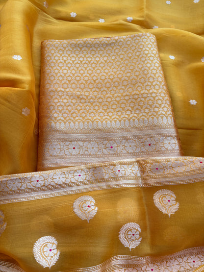 Yellow kora brocade suit set