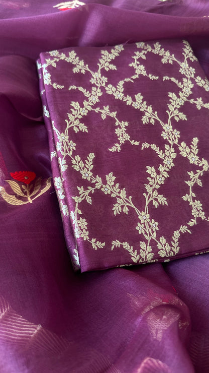 Wine maroon chiniya katan silk kurta, plain silk bottom