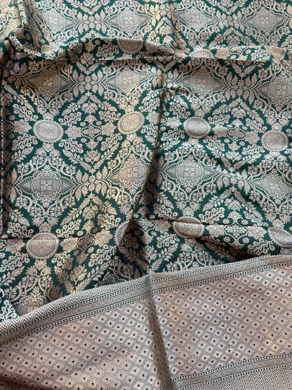 Pink katan silk kurta, bottom and green heavy dupatta