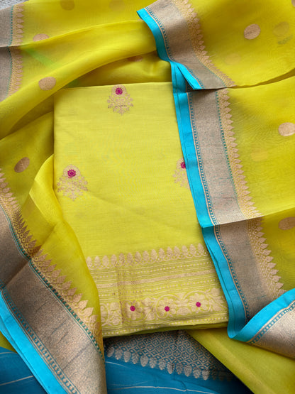 Lime suit with blue shaded dupatta