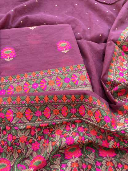 Wine Chanderi handwoven suit set