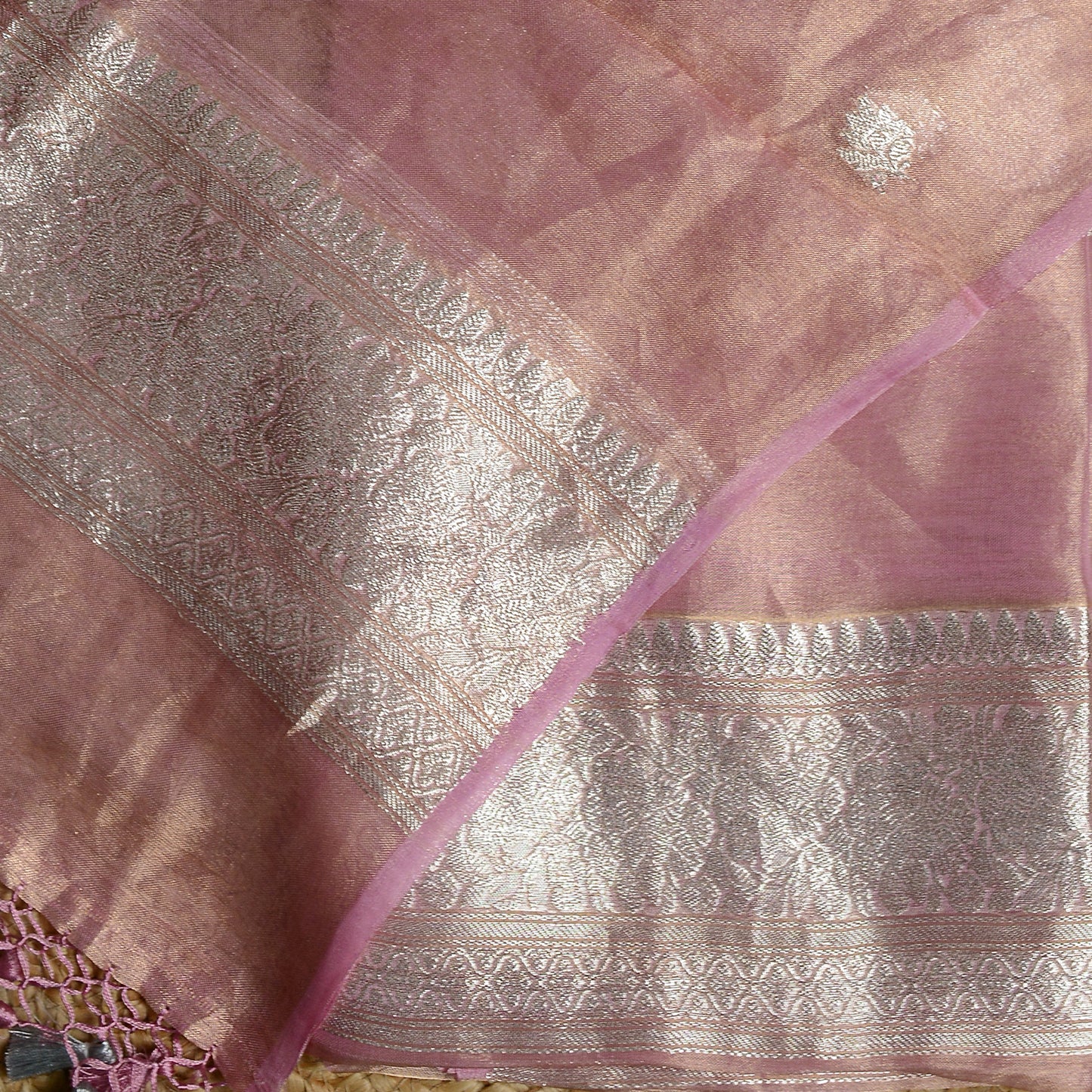 Pink silver zari tissue suit set ( 2 piece )