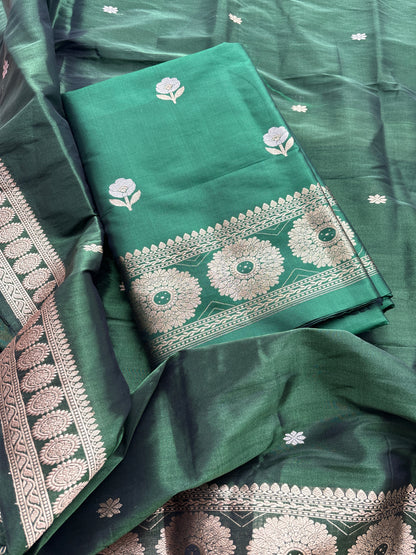 Green katan silk kurta , bottom and tissue kadhwa dupatta