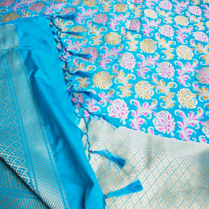 Blue cotton chiniya silk woven dupatta.