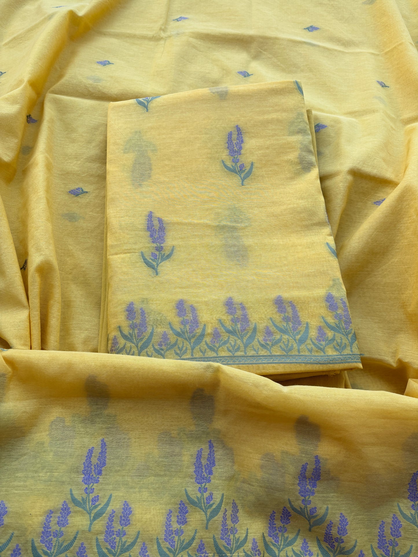Yellow Chanderi lilac weaving suit set