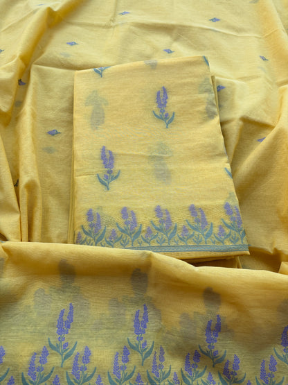 Yellow Chanderi lilac weaving suit set