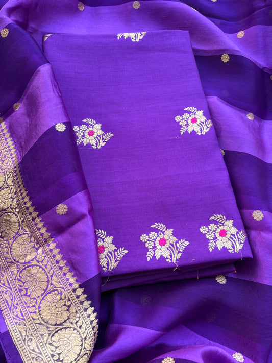 Purple Chiniya silk kadhwa , kora silk dupatta