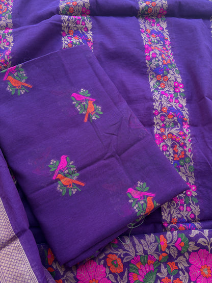 Purple peacock weaving Chanderi exclusive suit set