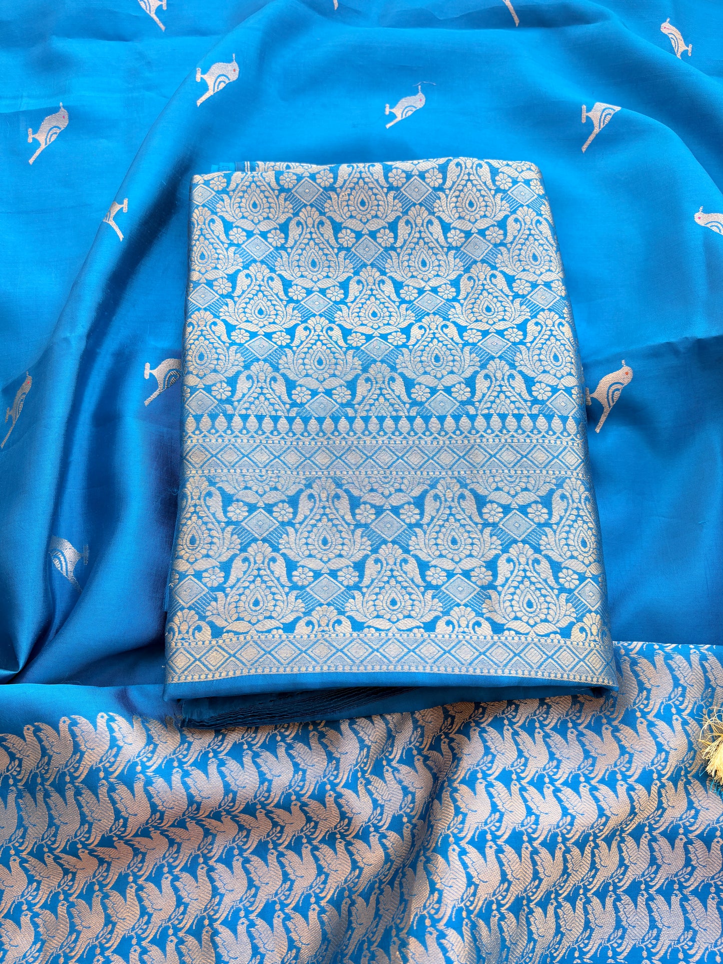 Blue mango silk brocade suit set