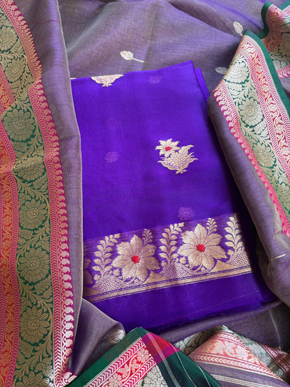 Purple kora kurta, kadhwa kora tissue dupatta, pure silk bottom