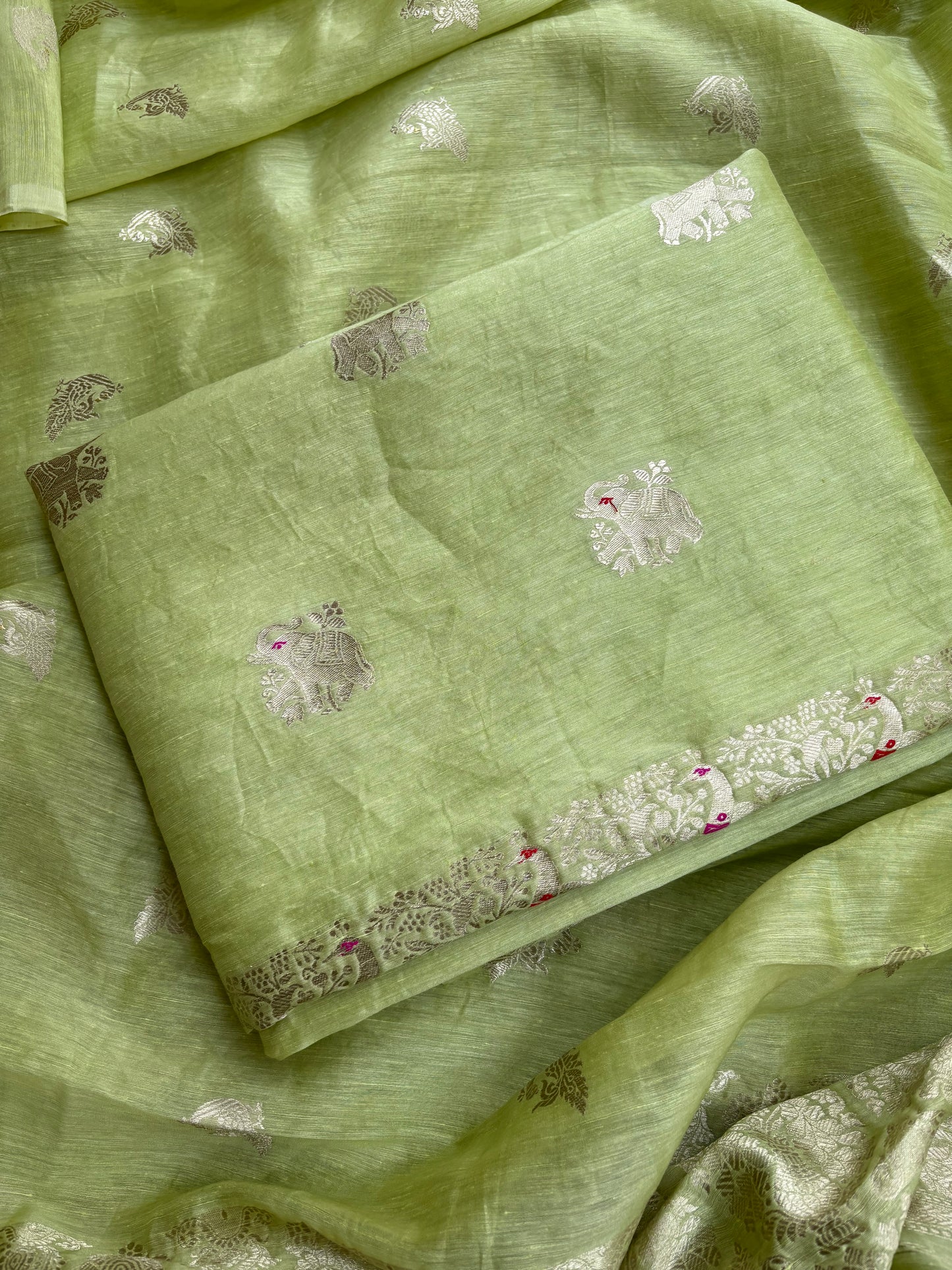 Green pure linen silk kadhwa 3 piece suit set