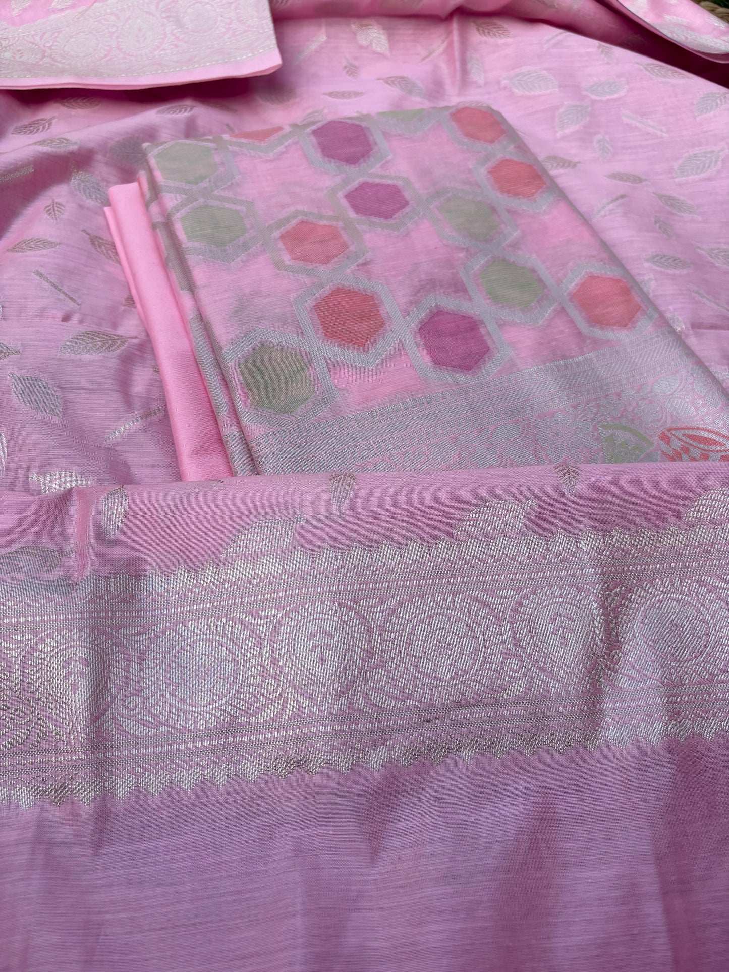 Pink cotton rangkat suit set