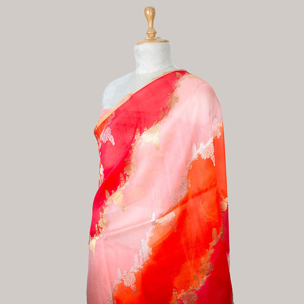 Pink peach rangkat kora silk kadhwa saree