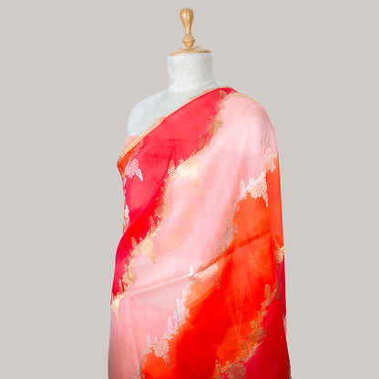 Pink peach rangkat kora silk kadhwa saree