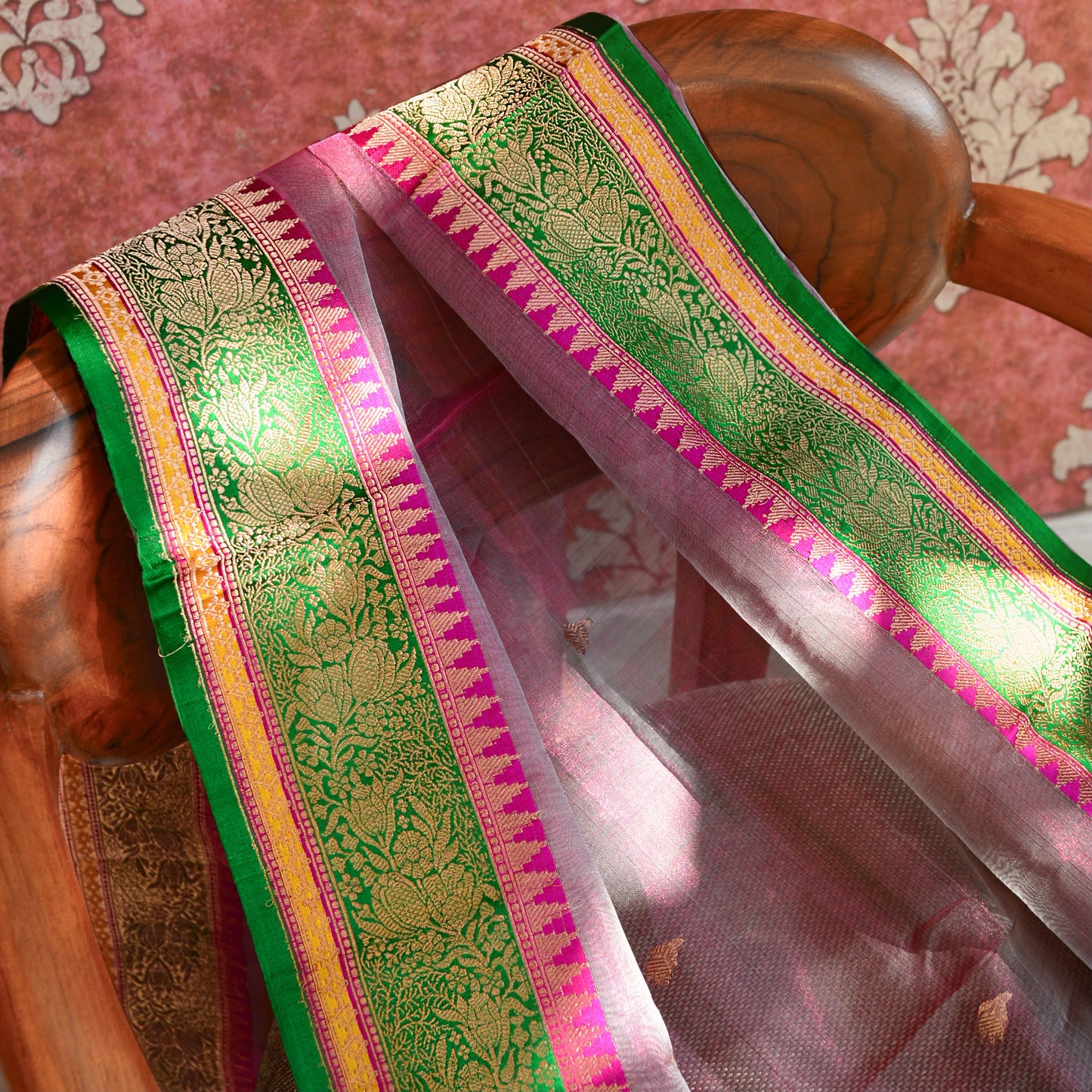 Pink kora tissue kadhwa dupatta