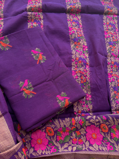 Purple peacock weaving Chanderi exclusive suit set