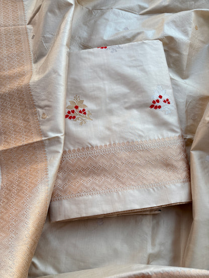 Cream katan by katan silk kadhwa meenadar suit set
