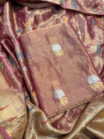 Pink tissue kadhwa suit with jaal dupatta