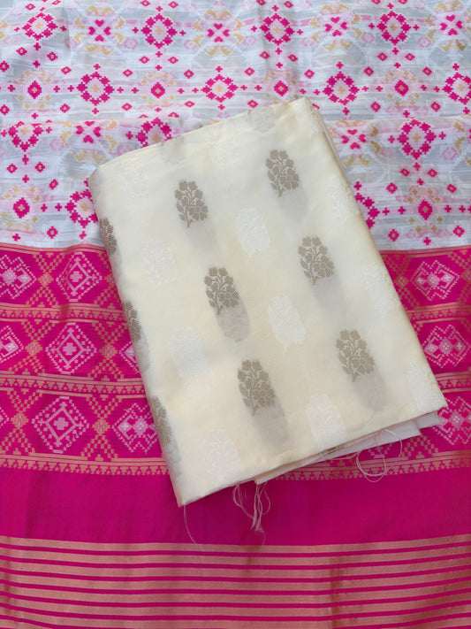 Cream premium silk kurta, gharchola weaving dupatta, plain bottom