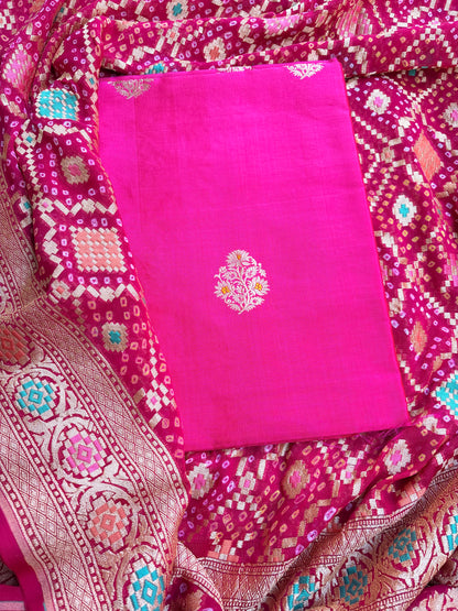 Pink katan silk kurta and bandhani meenadar dupatta