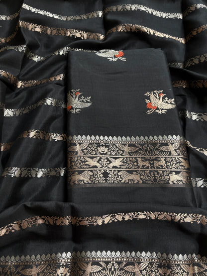 Black raw mango silk kadhwa suit set