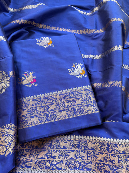Blue katan by katan silk kadhwa suit set
